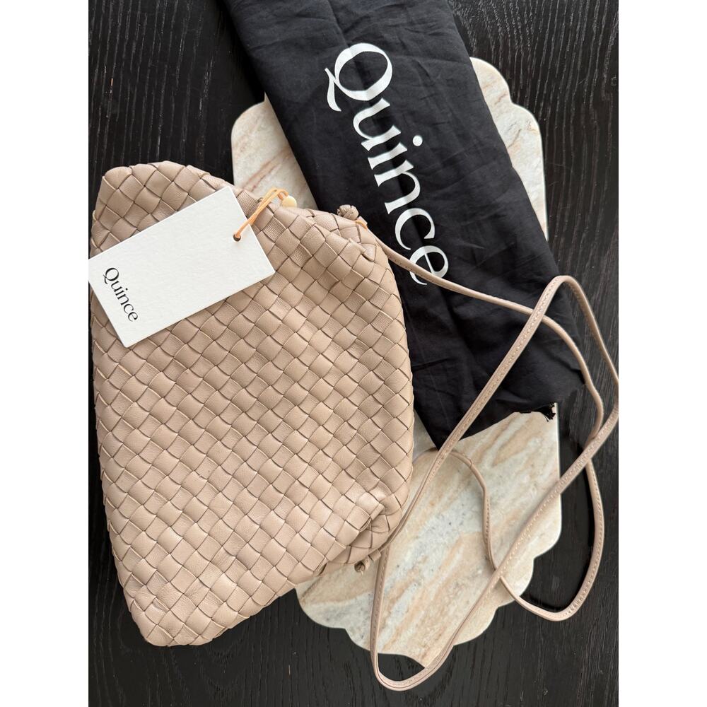 Quince NEW Italian Leather Handwoven Pouch Crossbody Clutch, Taupe - Picture 5 of 8